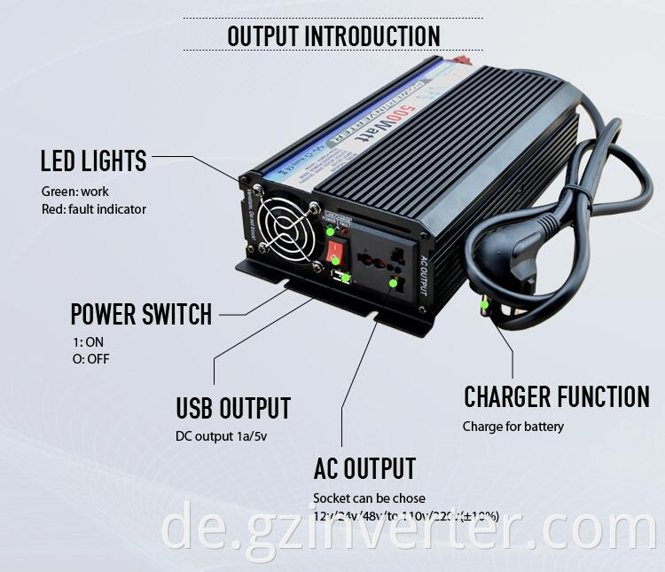 500W 12 Volt bis 220 Volt Solar -Power -Wechselrichter mit Ladegerät 220 -V -Wechselrichter